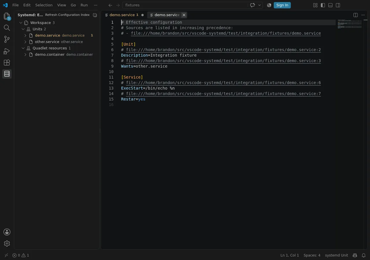A merged unit and the systemd Explorer